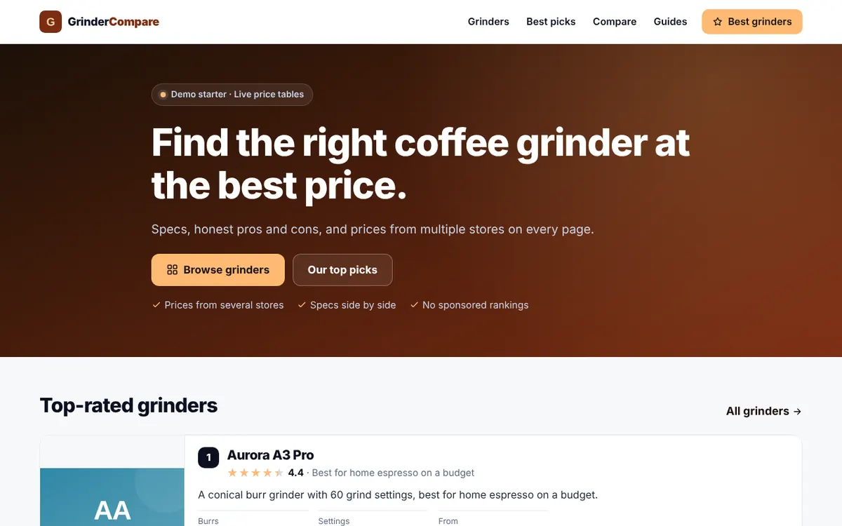 Home page of the demo site