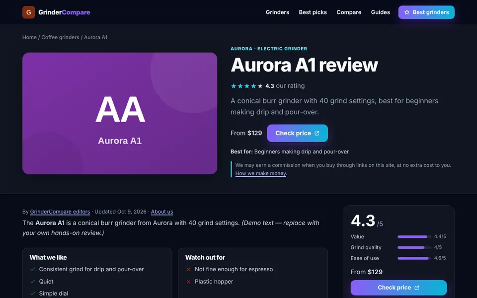 Aurora premium template: product page