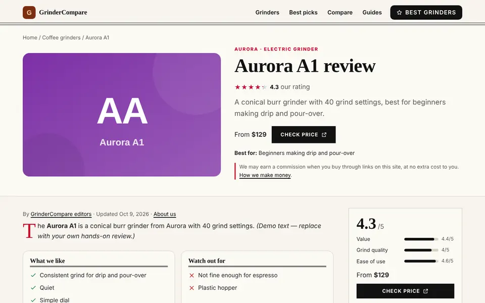 Broadsheet premium template: product page