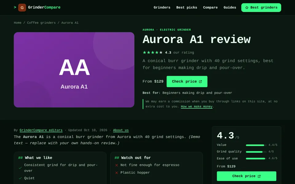 Terminal elite template: product page